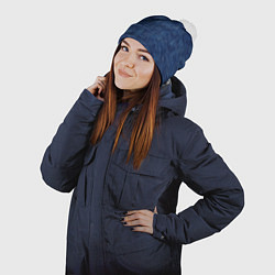 Шапка с помпоном Текстура тёмно-синий мелкие квадраты, цвет: 3D-белый — фото 2