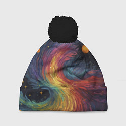 Шапка с помпоном Звездный вихрь абстрактная живопись, цвет: 3D-черный