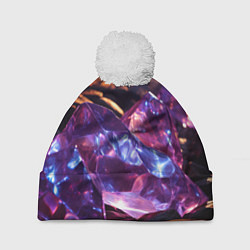 Шапка с помпоном Фиолетовые комические камни, цвет: 3D-белый