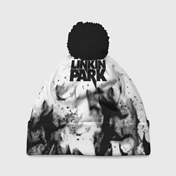 Шапка с помпоном Linkin park огненный дым рок, цвет: 3D-черный