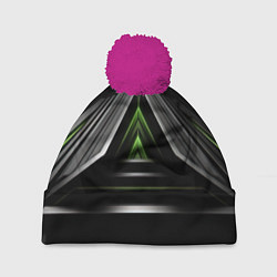 Шапка с помпоном Black green abstract nvidia style, цвет: 3D-малиновый