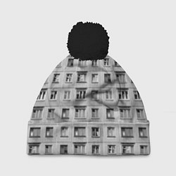 Шапка с помпоном Эстетика хрущёвки, цвет: 3D-черный