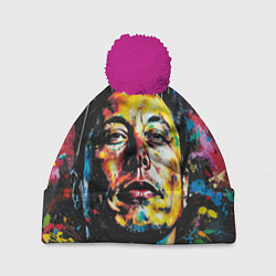 Шапка с помпоном Граффити портрет Илона Маска, цвет: 3D-малиновый