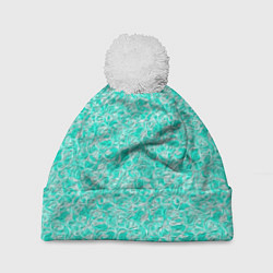 Шапка c помпоном Абстрактный бирюзово-белый фон