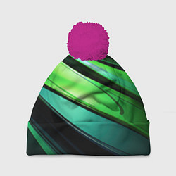 Шапка c помпоном Абстрактные геометрические плавные линии минимализ