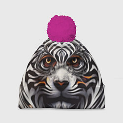 Шапка с помпоном Абстракция: тигр, цвет: 3D-малиновый