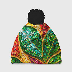 Шапка с помпоном Яркая мозаика с разноцветным абстрактным узором и, цвет: 3D-черный