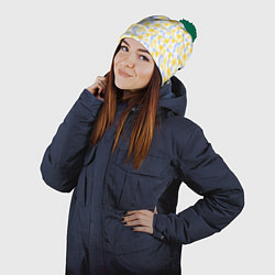 Шапка с помпоном Летний вайб - паттерн лимонов, цвет: 3D-зеленый — фото 2