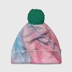 Шапка с помпоном Пастельно-голубые и розовые перья, цвет: 3D-зеленый
