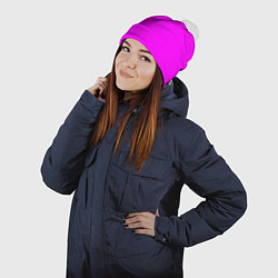 Шапка с помпоном Яркий розовый, цвет: 3D-белый — фото 2