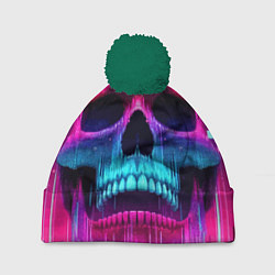 Шапка с помпоном Pixel skull blast brain - cyber city ai art, цвет: 3D-зеленый