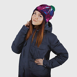 Шапка с помпоном Яркие розовые хрусталики, цвет: 3D-зеленый — фото 2