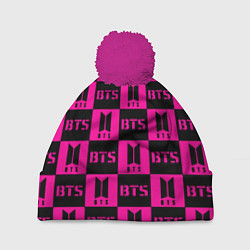 Шапка с помпоном BTS pattern pink logo, цвет: 3D-малиновый