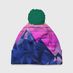 Шапка с помпоном Vaporwave неоновые горы, цвет: 3D-зеленый