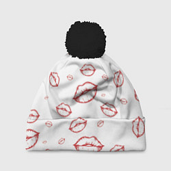 Шапка c помпоном Паттерн красные губы на белом - lips classic