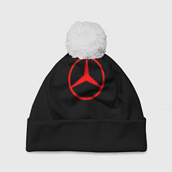 Шапка с помпоном Mercedes logo red, цвет: 3D-белый