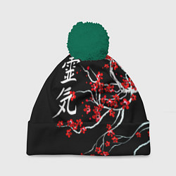 Шапка с помпоном Цветы сакуры, цвет: 3D-зеленый