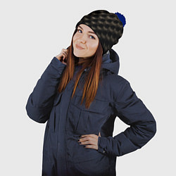 Шапка с помпоном Лакшери текстура из натуральной кожи, цвет: 3D-тёмно-синий — фото 2