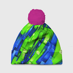 Шапка c помпоном Сине-зеленые наклонные блоки