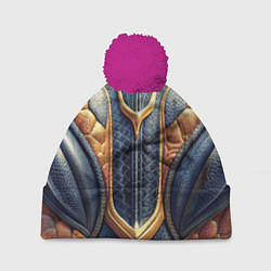 Шапка c помпоном Темная кожаная броня с желтой оплеткой