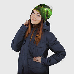 Шапка с помпоном Объемная зеленая текстурная кожа, цвет: 3D-белый — фото 2