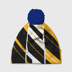 Шапка с помпоном Black and yellow stripes on a white background, цвет: 3D-тёмно-синий