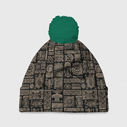 Шапка с помпоном Африканский монохромный орнамент, цвет: 3D-зеленый