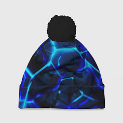 Шапка c помпоном Яркие голубые неоновые плиты в разломе