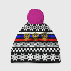 Шапка с помпоном Rusiia winter pattern, цвет: 3D-малиновый