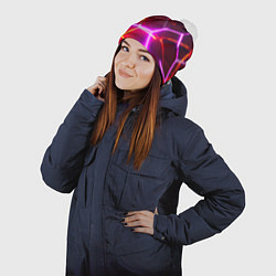 Шапка с помпоном Красные плиты с фиолетовым свечением, цвет: 3D-белый — фото 2