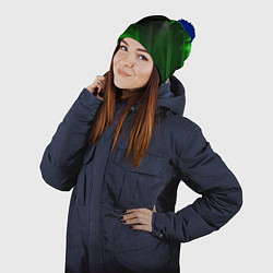 Шапка с помпоном Яркая зеленая объемная абстракция, цвет: 3D-тёмно-синий — фото 2