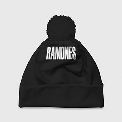 Шапка с помпоном Ramones white logo, цвет: 3D-черный