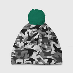 Шапка с помпоном Камуфляж птицы чёрный, цвет: 3D-зеленый