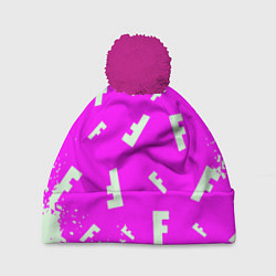 Шапка c помпоном Fortnite pattern pink