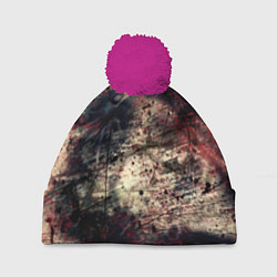 Шапка с помпоном Мокрая бумага ретро гранж текстура грязная, цвет: 3D-малиновый