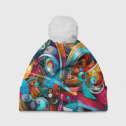 Шапка c помпоном Абстрактное граффити - нейроарт завихренья