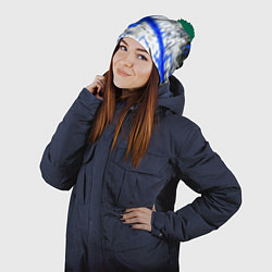 Шапка с помпоном Сине-белая абстракция на чёрном фоне, цвет: 3D-зеленый — фото 2