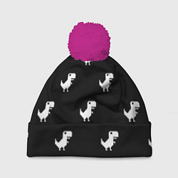 Шапка c помпоном С пиксельными силуэтами 8 бит динозавриков