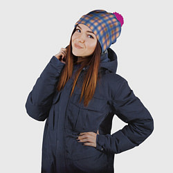 Шапка с помпоном Клетка в клетку, цвет: 3D-малиновый — фото 2