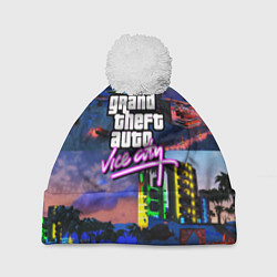 Шапка с помпоном GTA vice city коллаж, цвет: 3D-белый