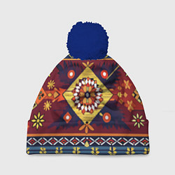 Шапка c помпоном Стиль советского ковра узоры и орнамент