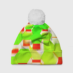 Шапка с помпоном Кислотные соты, цвет: 3D-белый