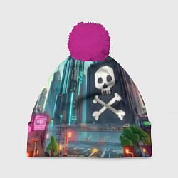 Шапка с помпоном Minecraft district with skull - ai art fantasy, цвет: 3D-малиновый