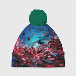 Шапка с помпоном Осколки плит в движении, цвет: 3D-зеленый