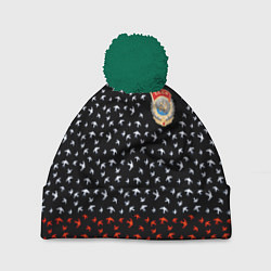 Шапка c помпоном Герб РФ и ссср ласточки