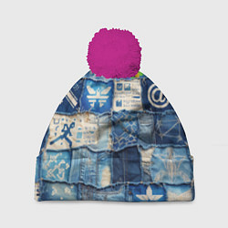 Шапка c помпоном Пэчворк с игровыми значками