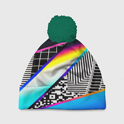 Шапка с помпоном Neon stripes geometry, цвет: 3D-зеленый