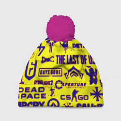 Шапка c помпоном Логотипы игр на жёлтом
