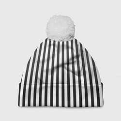 Шапка с помпоном Полоски - Битлджус, цвет: 3D-белый