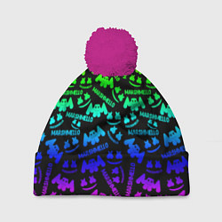 Шапка с помпоном Marshmello neon steel pattern, цвет: 3D-малиновый